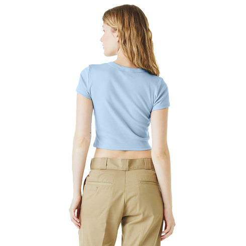 Women's Micro Rib Baby Tee Solid Baby Blue Blend back model